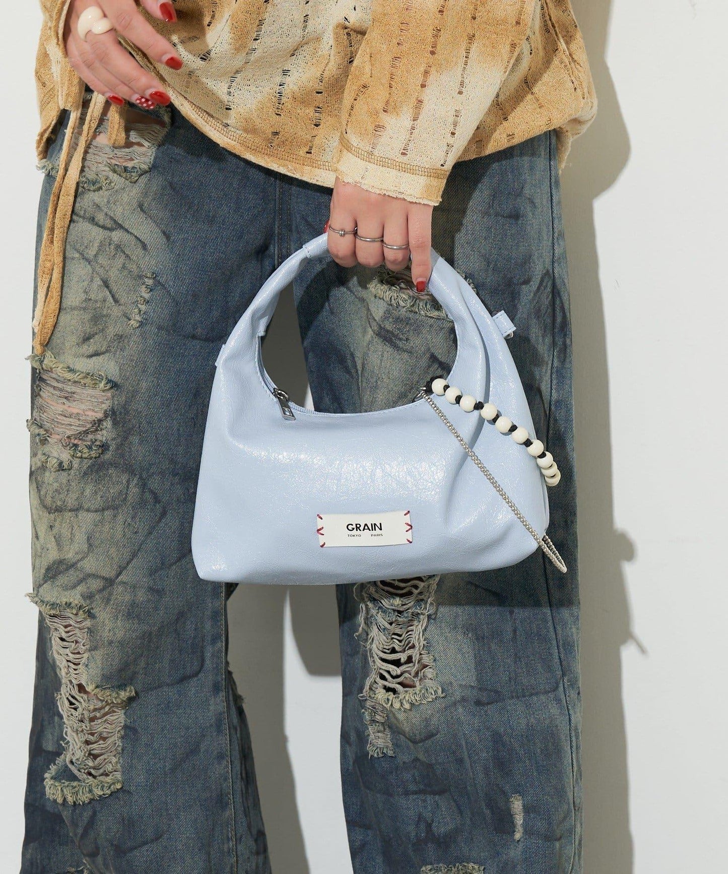 【GRAIN/グレイン】帶珠子掛飾2用手提包