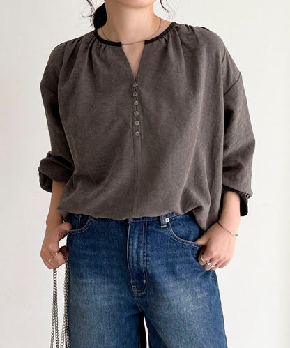 磨毛滾邊褶皺女襯衫