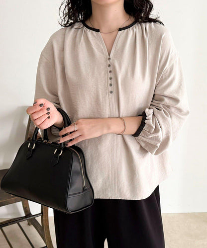 磨毛滾邊褶皺女襯衫