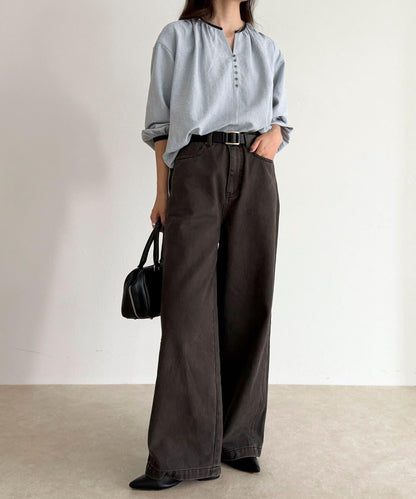 磨毛滾邊褶皺女襯衫