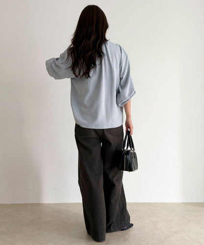 磨毛滾邊褶皺女襯衫