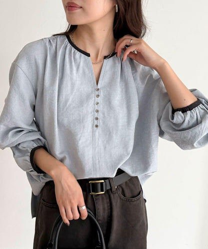 磨毛滾邊褶皺女襯衫