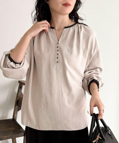 磨毛滾邊褶皺女襯衫