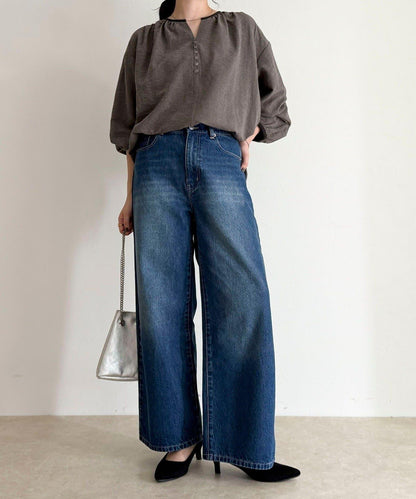 磨毛滾邊褶皺女襯衫