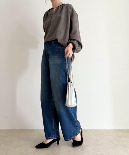 磨毛滾邊褶皺女襯衫