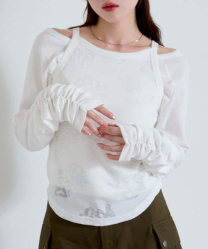 【Kastane】花卉圖案歐帕爾剪裁上衣套裝