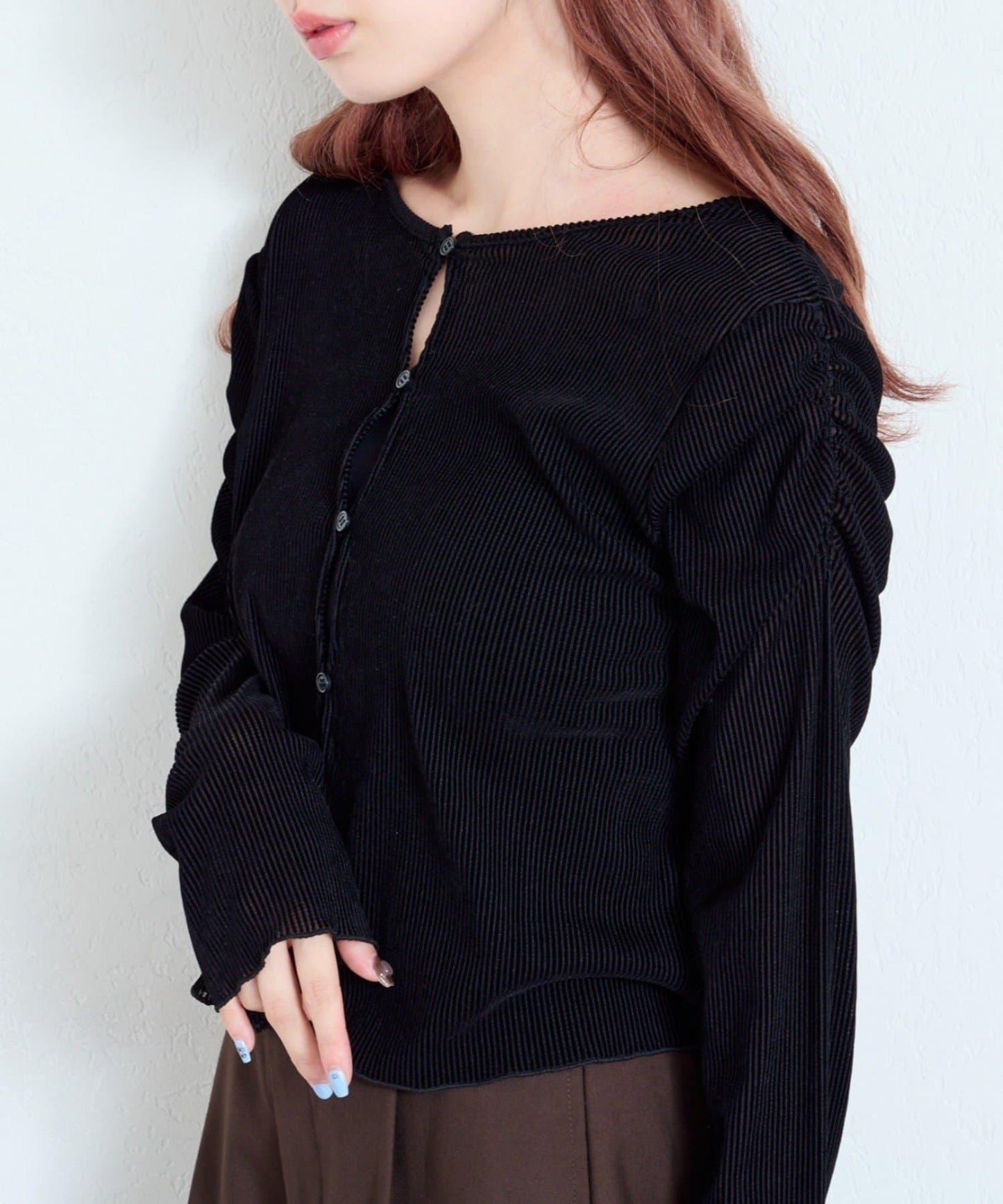 【/2尺碼可選】條紋天鵝絨植絨兩穿開衫