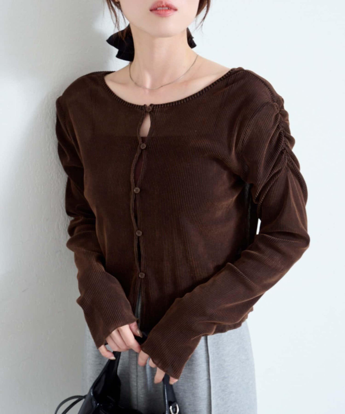 【/2尺碼可選】條紋天鵝絨植絨兩穿開衫