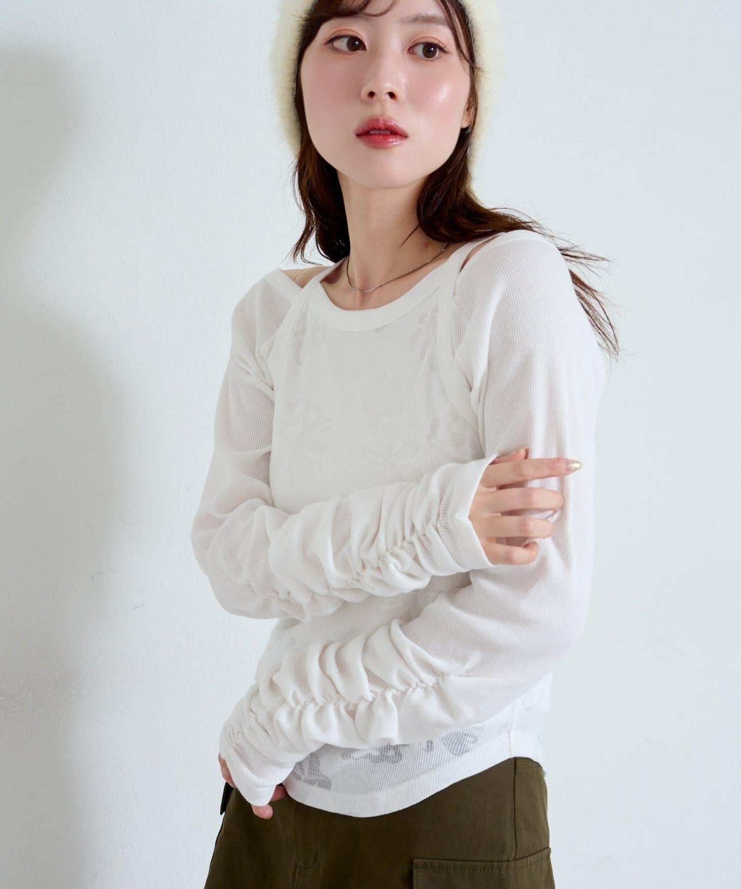 【Kastane】花卉圖案歐帕爾剪裁上衣套裝