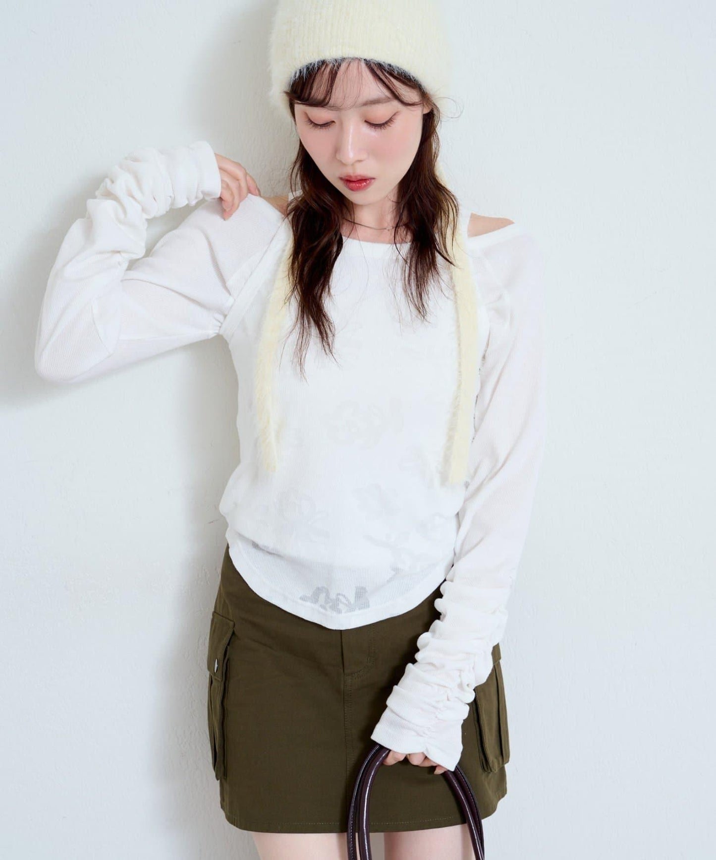 【Kastane】花卉圖案歐帕爾剪裁上衣套裝