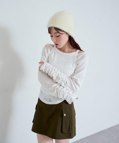 【Kastane】花卉圖案歐帕爾剪裁上衣套裝