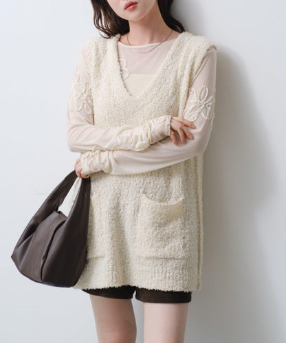 【/S.M尺碼可選】蝴蝶結紗線針織背心