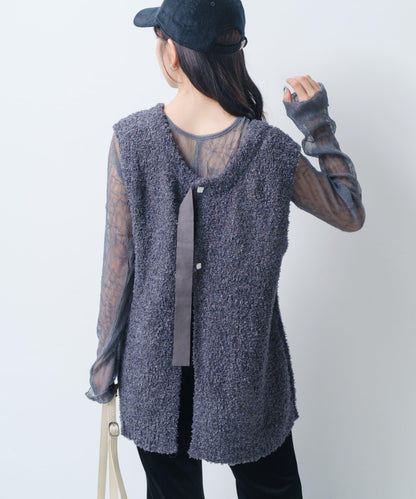 【/S.M尺碼可選】蝴蝶結紗線針織背心