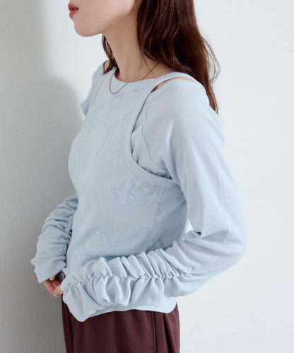 【Kastane】花卉圖案歐帕爾剪裁上衣套裝