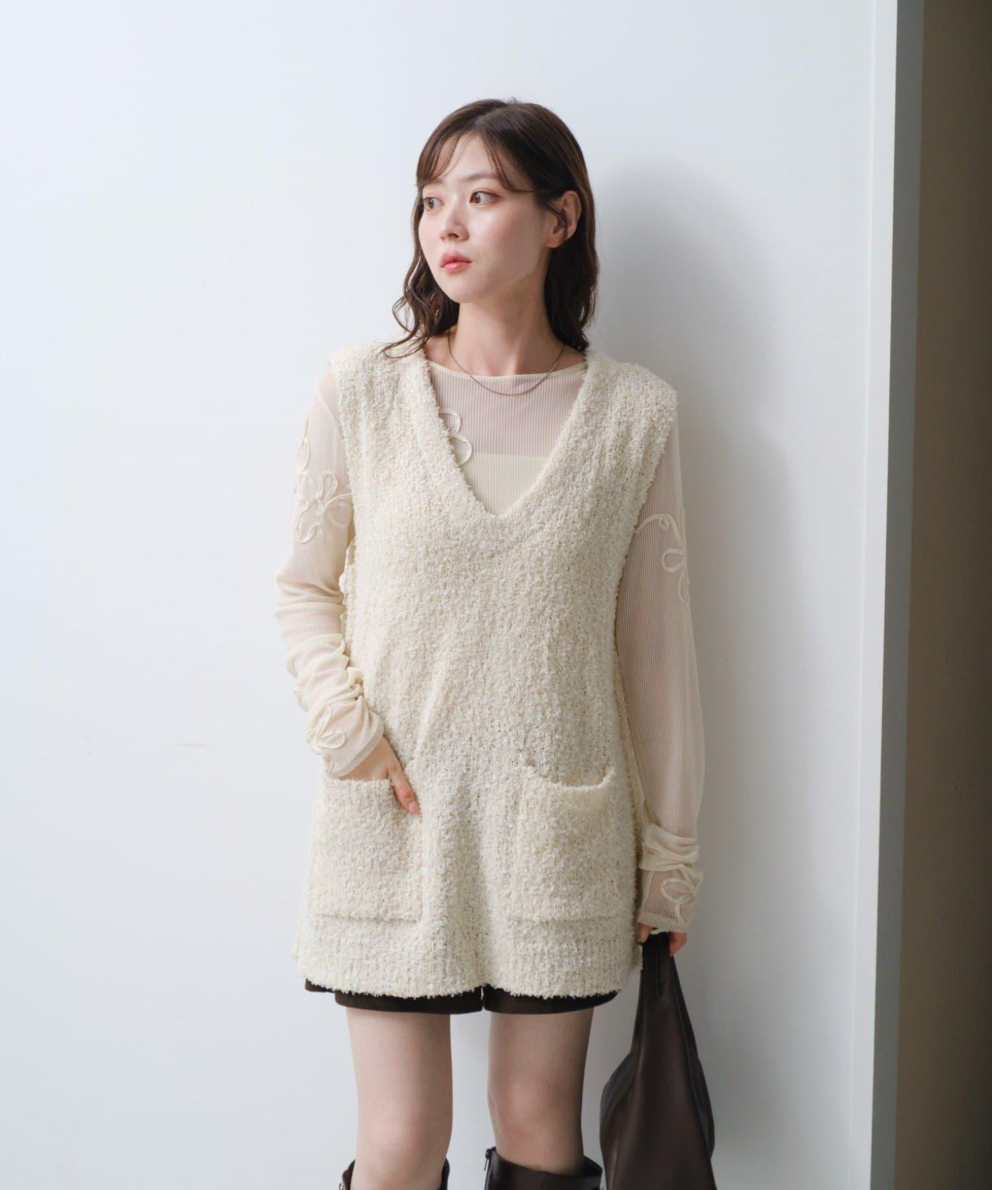 【/S.M尺碼可選】蝴蝶結紗線針織背心