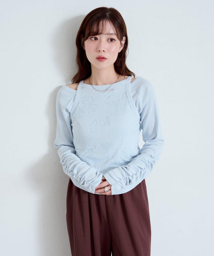 【Kastane】花卉圖案歐帕爾剪裁上衣套裝