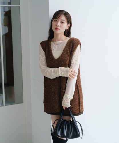 【/S.M尺碼可選】蝴蝶結紗線針織背心