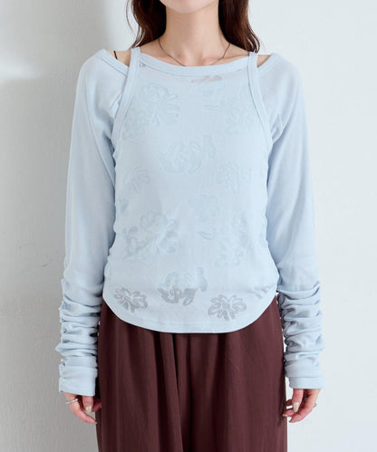 【Kastane】花卉圖案歐帕爾剪裁上衣套裝