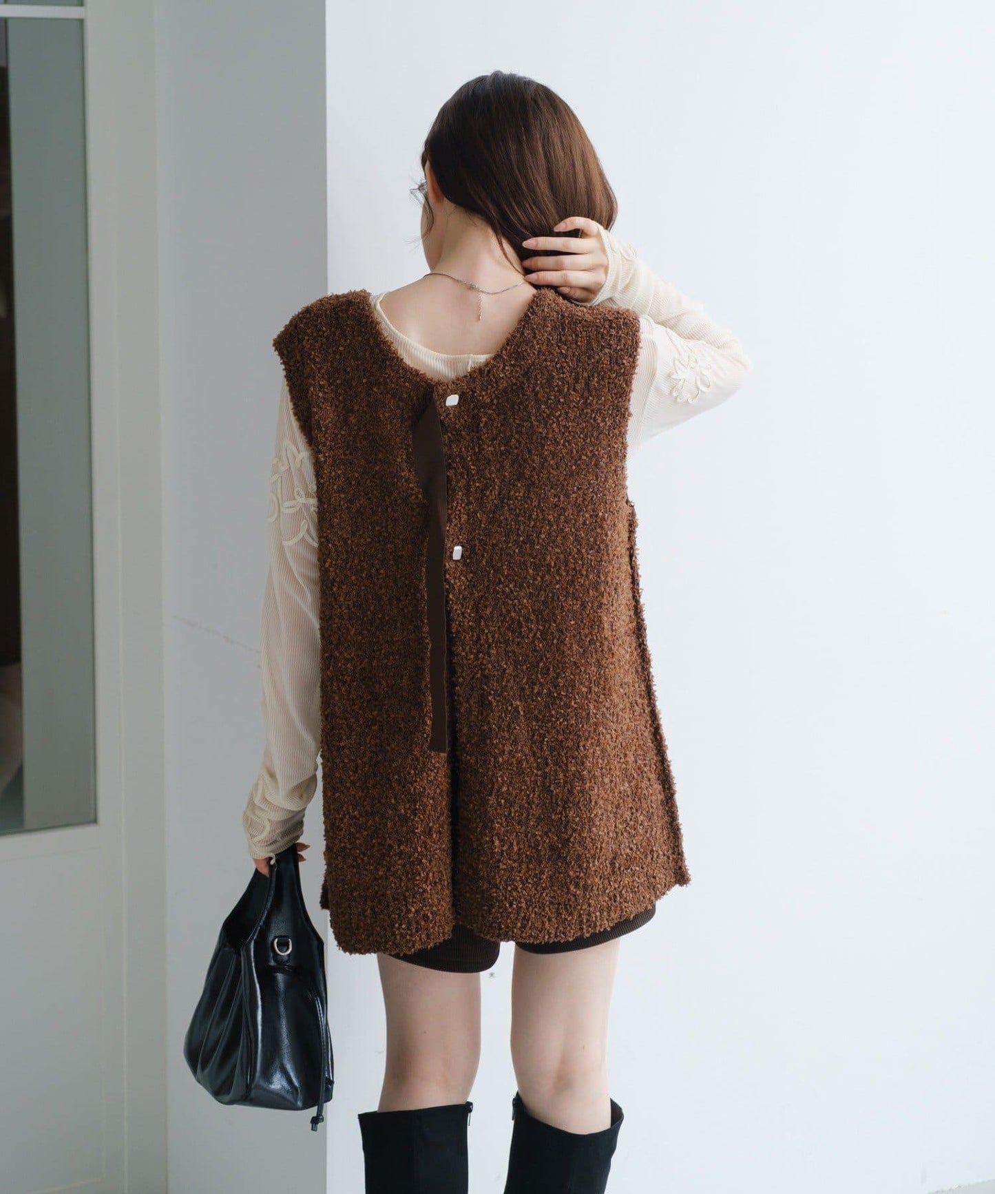 【/S.M尺碼可選】蝴蝶結紗線針織背心