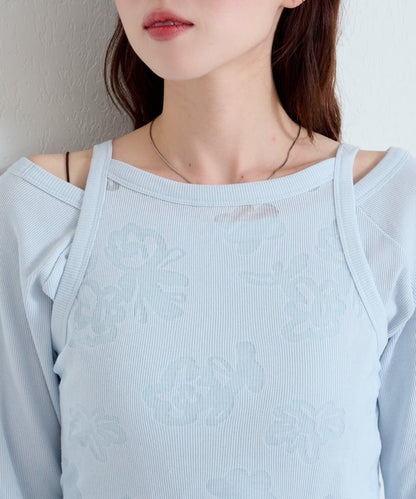 【Kastane】花卉圖案歐帕爾剪裁上衣套裝