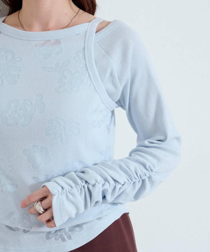 【Kastane】花卉圖案歐帕爾剪裁上衣套裝