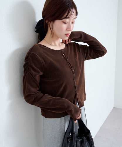 【/2尺碼可選】條紋天鵝絨植絨兩穿開衫