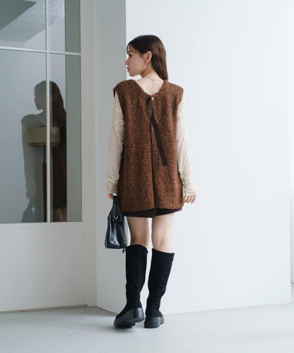 【/S.M尺碼可選】蝴蝶結紗線針織背心