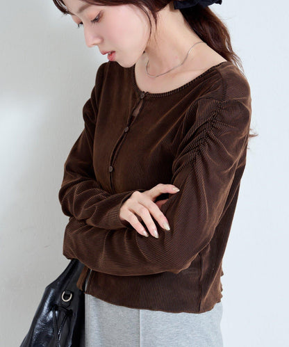 【/2尺碼可選】條紋天鵝絨植絨兩穿開衫