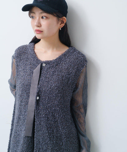 【/S.M尺碼可選】蝴蝶結紗線針織背心