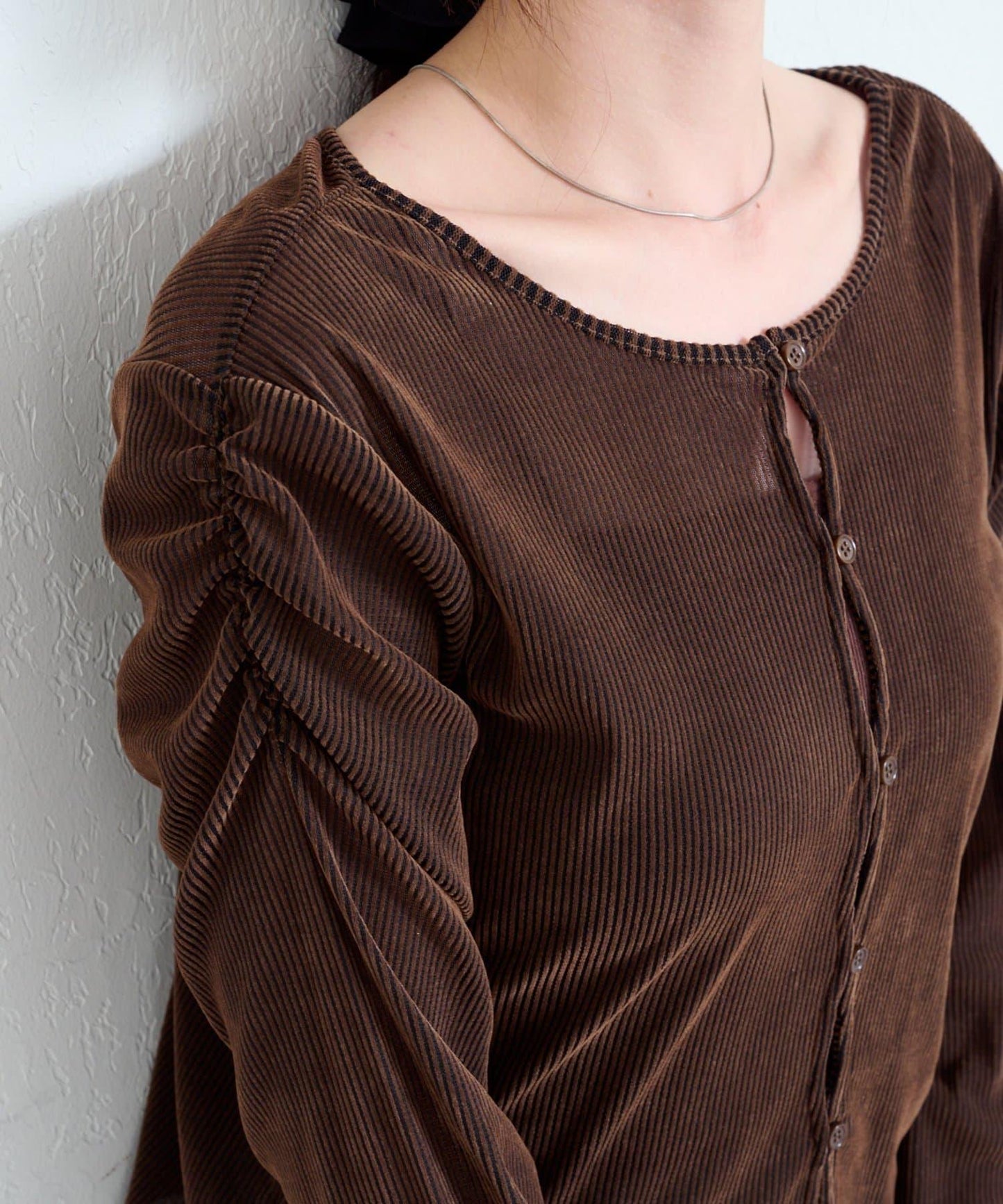 【/2尺碼可選】條紋天鵝絨植絨兩穿開衫