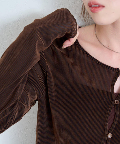 【/2尺碼可選】條紋天鵝絨植絨兩穿開衫