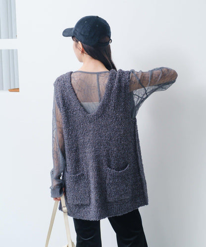 【/S.M尺碼可選】蝴蝶結紗線針織背心