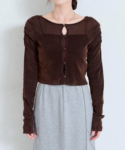 【/2尺碼可選】條紋天鵝絨植絨兩穿開衫