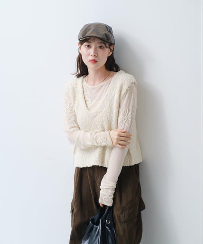 【/S.M尺碼可選】蝴蝶結紗線針織背心