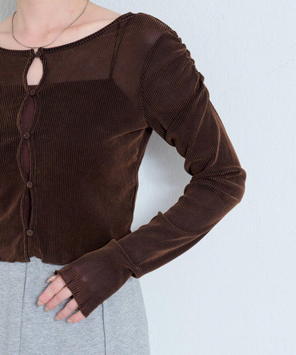 【/2尺碼可選】條紋天鵝絨植絨兩穿開衫