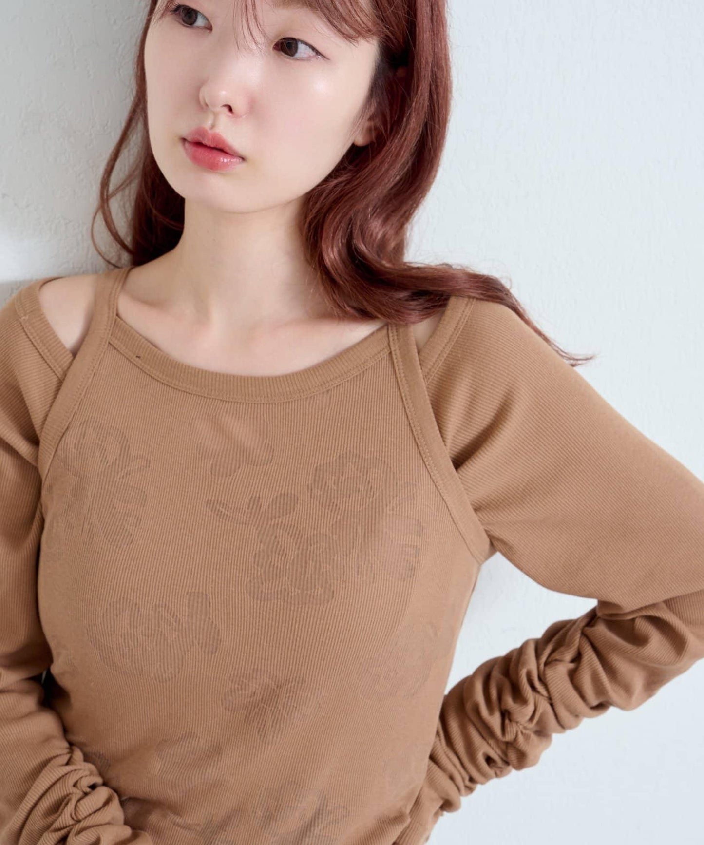 【Kastane】花卉圖案歐帕爾剪裁上衣套裝