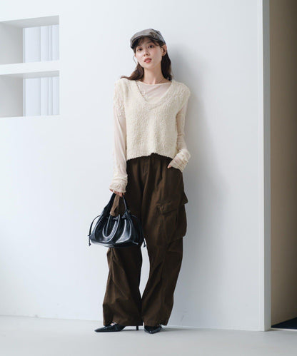 【/S.M尺碼可選】蝴蝶結紗線針織背心