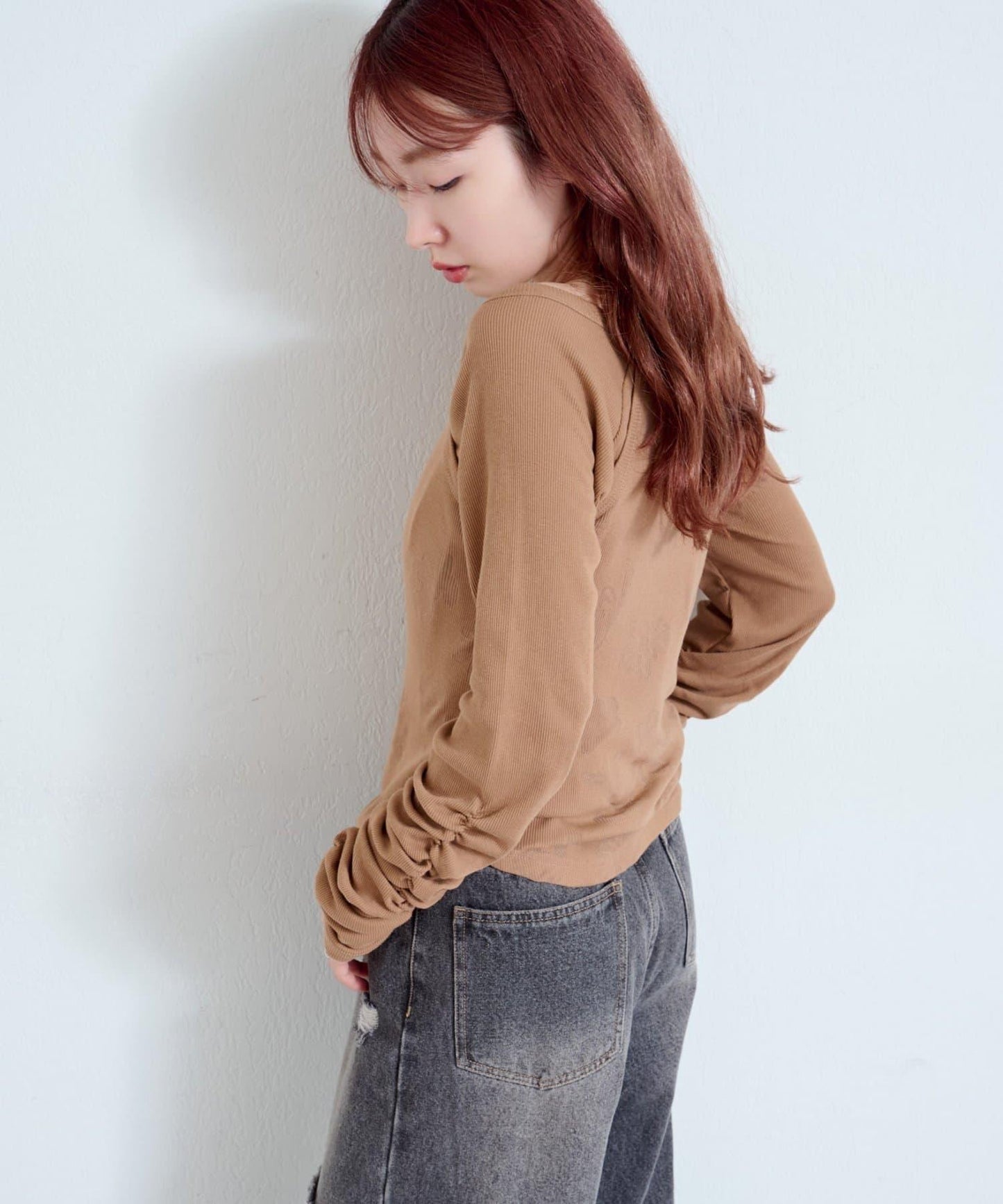 【Kastane】花卉圖案歐帕爾剪裁上衣套裝