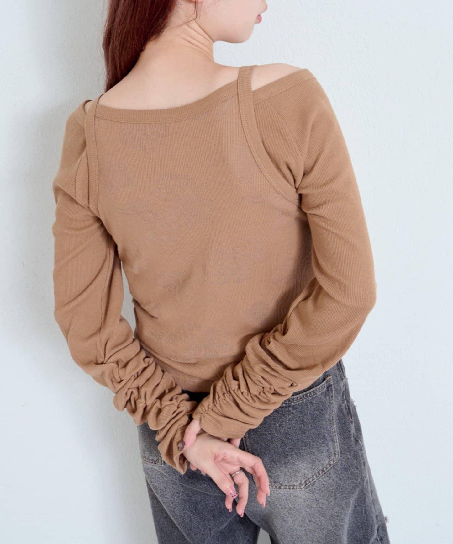 【Kastane】花卉圖案歐帕爾剪裁上衣套裝