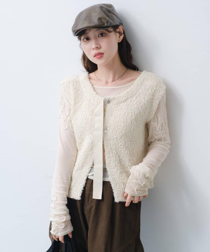 【/S.M尺碼可選】蝴蝶結紗線針織背心