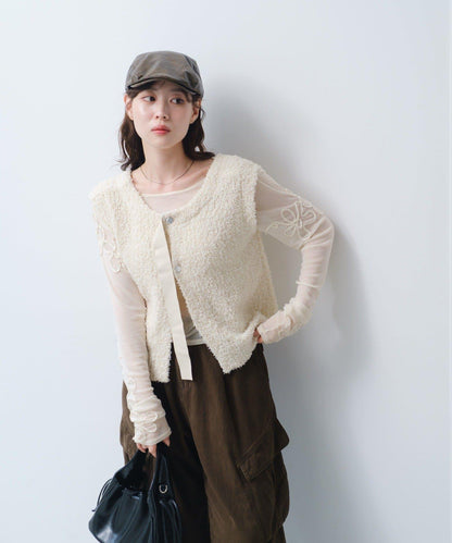 【/S.M尺碼可選】蝴蝶結紗線針織背心