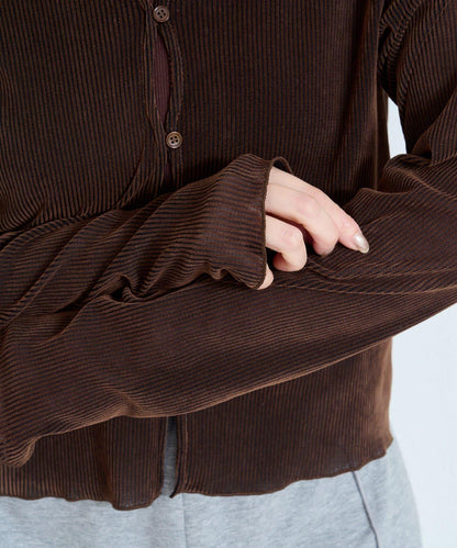 【/2尺碼可選】條紋天鵝絨植絨兩穿開衫