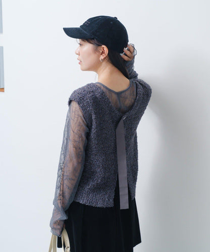 【/S.M尺碼可選】蝴蝶結紗線針織背心