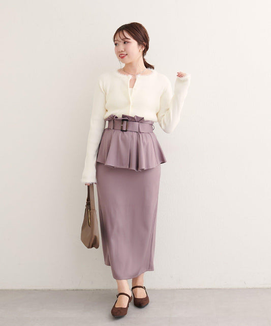 〈canami〉荷葉邊腰帶修身半身裙