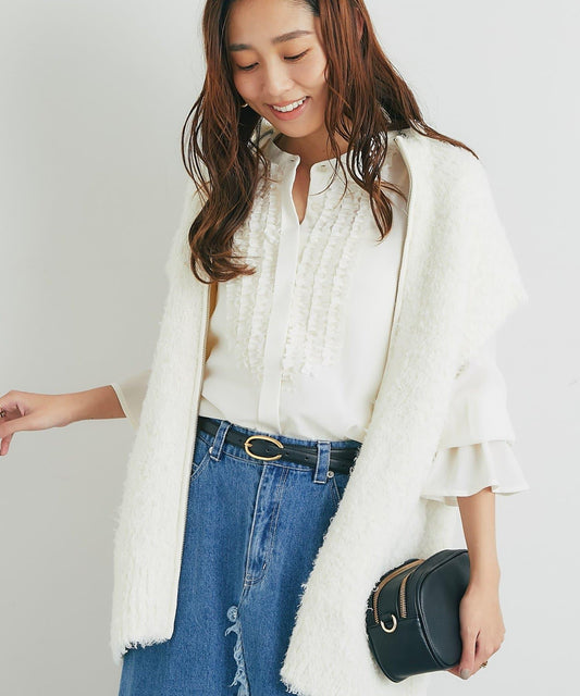 休閒風格仿羊羔絨針織拉鍊馬甲