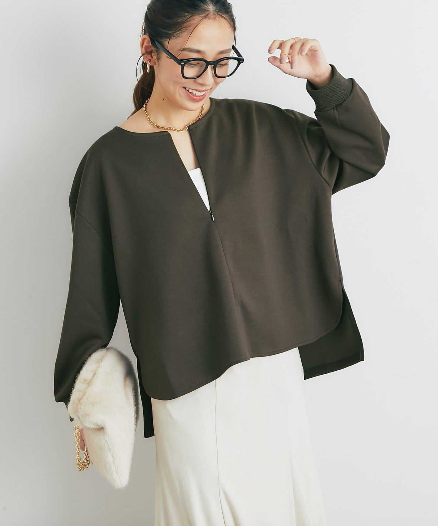 《楽ちんキレイ見え》半拉鍊針織斗篷