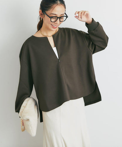 《楽ちんキレイ見え》半拉鍊針織斗篷