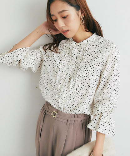 優雅氣質前襟荷葉邊雪紡襯衫