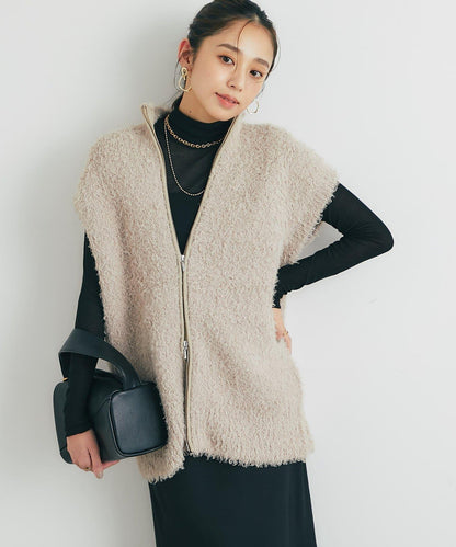 休閒風格仿羊羔絨針織拉鍊馬甲