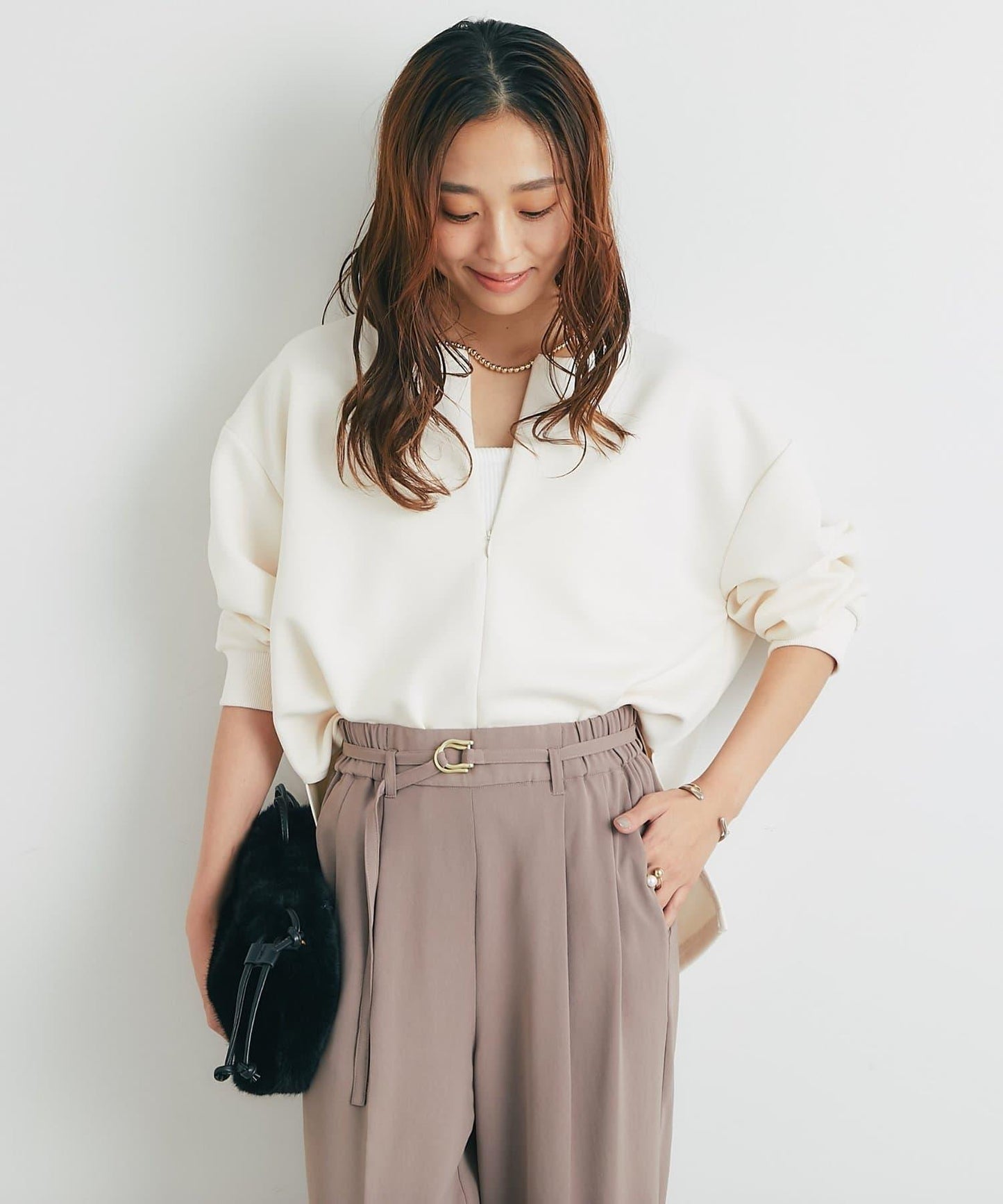 《楽ちんキレイ見え》半拉鍊針織斗篷